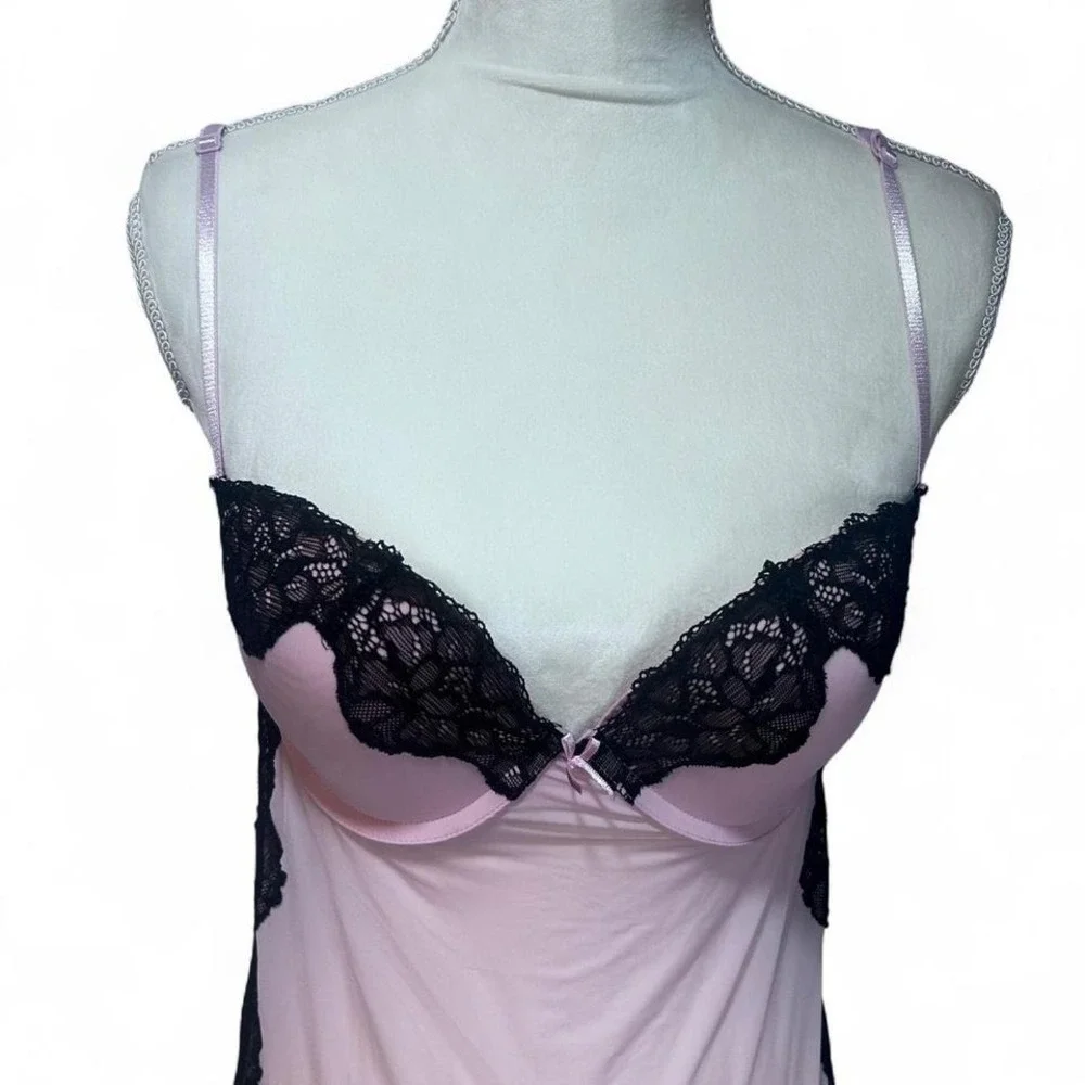 Victoria Secret Black/ Pink Lace Teddy‎ Medium Sexy Lacy Sheer